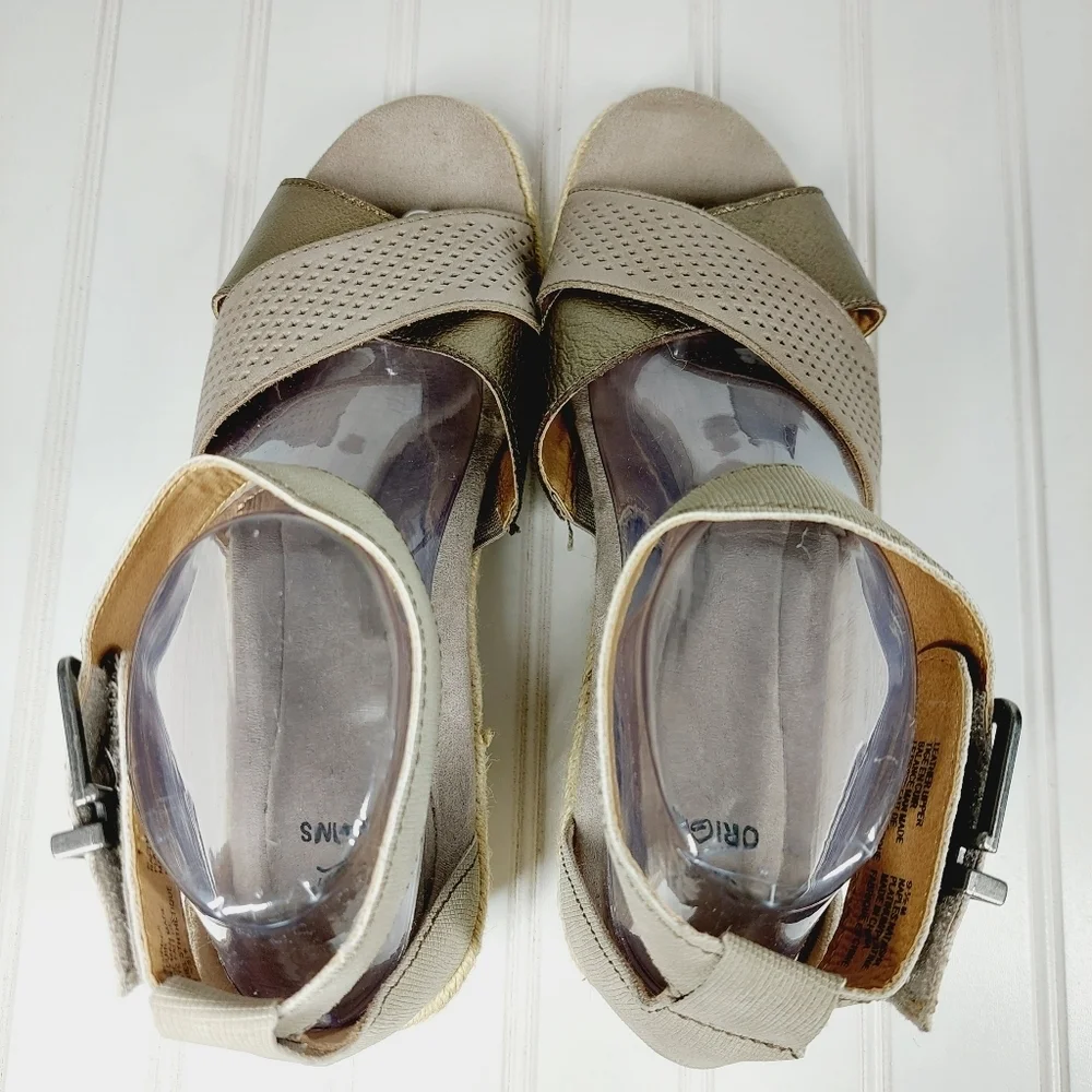 Earth Origins Naples Natasha Platinum Leather Espadrille Wedge Sandals D144 - Picture 11 of 15